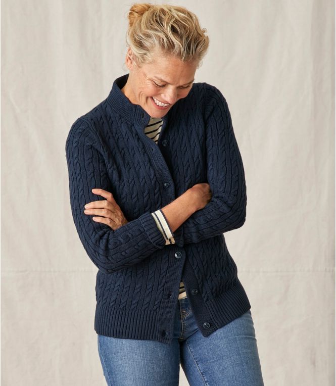 Women's Double L Mixed-Cable Sweater, Button-Front Cardigan