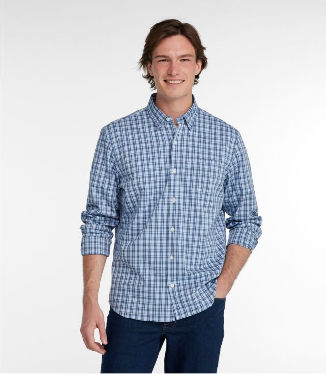 Men's Comfort Stretch Performance Shirt, Long-Sleeve, Slightly Fitted Untucked Fit, Plaid