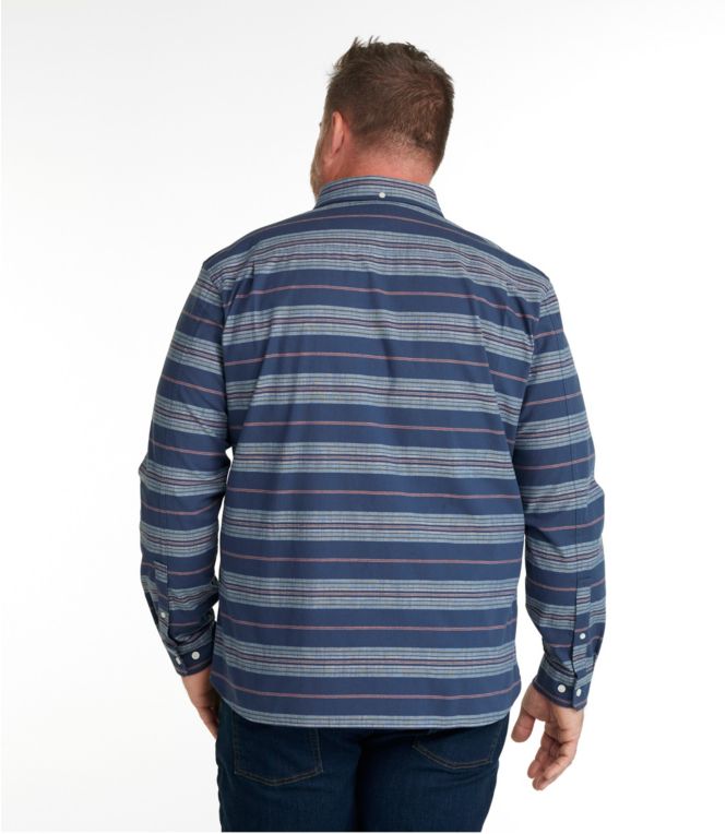 Men's Comfort Stretch Chambray Shirt, Long-Sleeve, Slightly Fitted Untucked Fit, Stripe