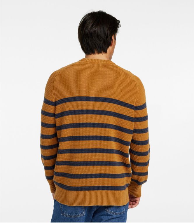 Men's Textured Washed Cotton Sweaters, Crewneck, Stripe