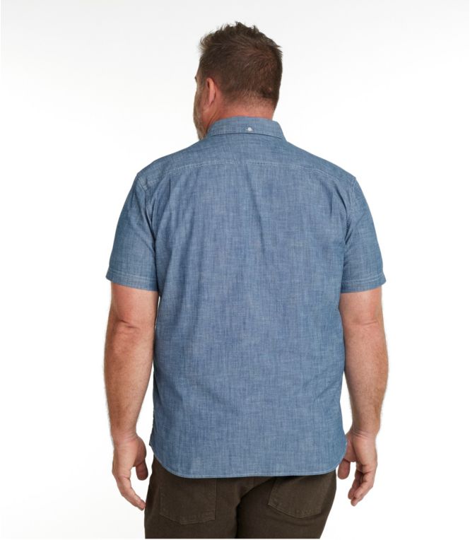 Men's Comfort Stretch Chambray Shirt, Slightly Fitted Untucked Fit, Short-Sleeve