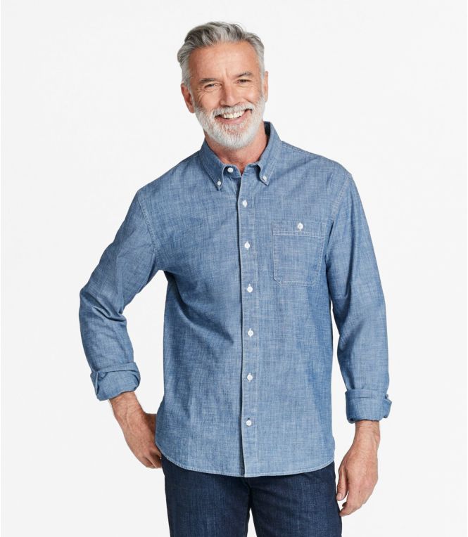 Men's Comfort Stretch Chambray Shirt, Traditional Untucked Fit, Long-Sleeve