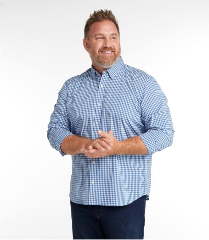 Men's Comfort Stretch Performance Shirt, Long-Sleeve, Slightly Fitted Untucked Fit, Plaid