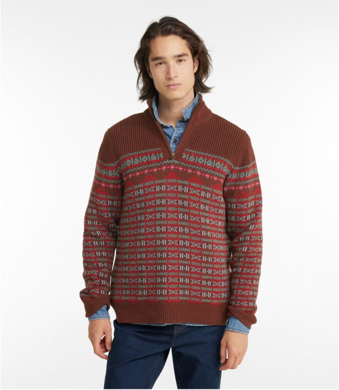 Men's L.L.Bean Organic Cotton Waffle Sweater, Quarter-Zip, Fair Isle