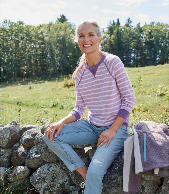 Women's Organic Cotton Slub Sweater, Crewneck Stripe