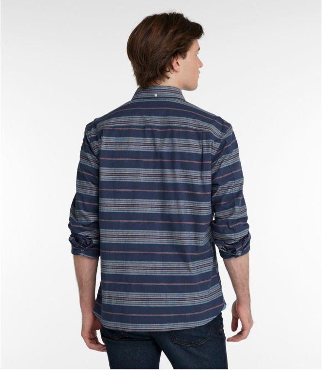 Men's Comfort Stretch Chambray Shirt, Long-Sleeve, Slightly Fitted Untucked Fit, Stripe