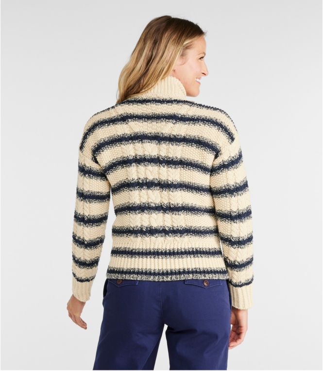 Women's Signature Cotton Fisherman Quarter Zip Sweater Stripe