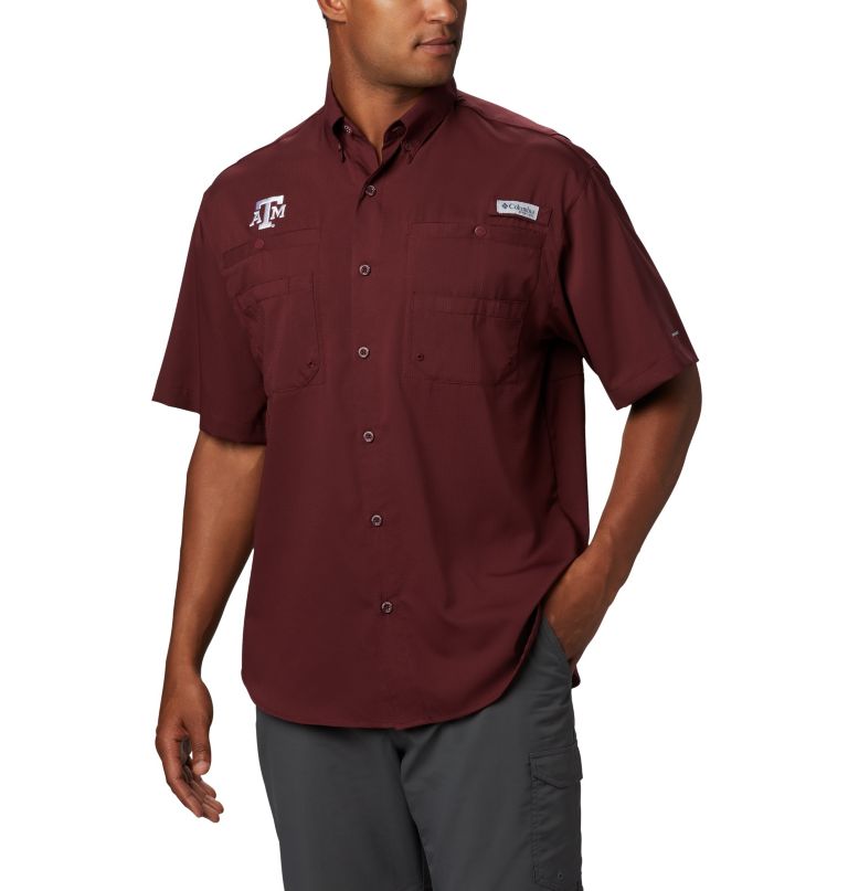 Columbia Men' Collegiat PF Tamiami Shor Sleev Shir  Texa   M