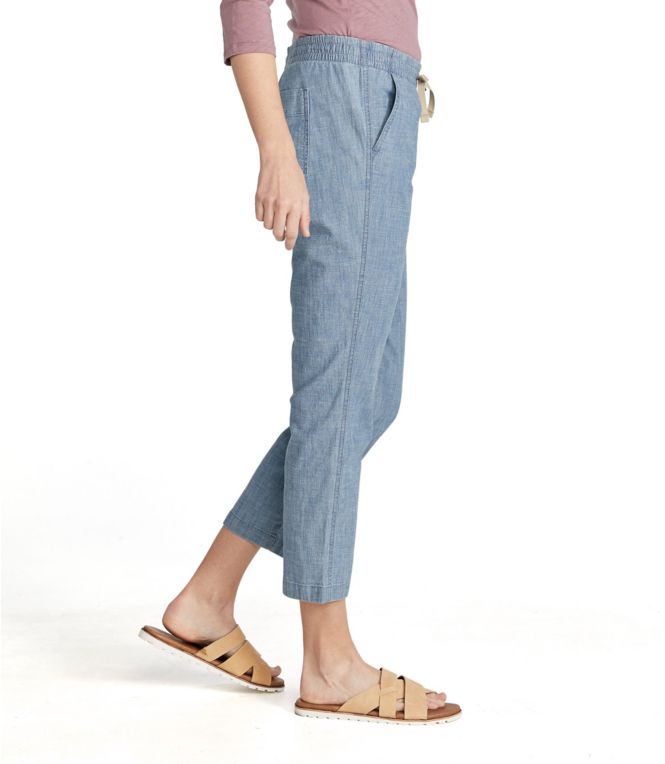 Women's Lakewashed Pull-On Chinos, Mid-Rise Chambray Ankle Pants