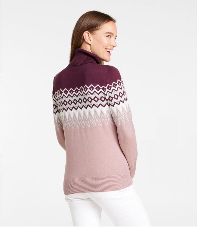 Women's Cotton/Cashmere Sweater, Turtleneck Intarsia