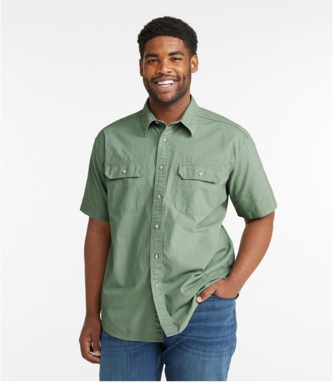Men's Sunwashed Canvas Shirt, Traditional Fit Short-Sleeve
