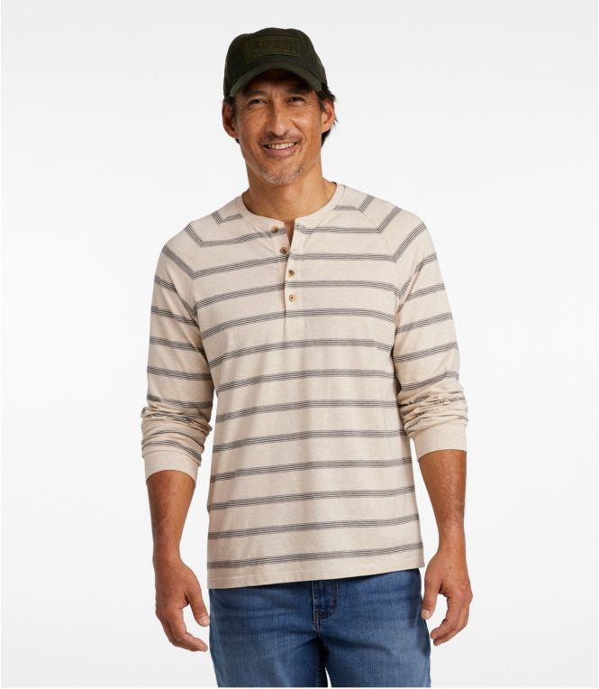 Men's Comfort Stretch Pima Tee Shirt, Long-Sleeve Henley, Stripe