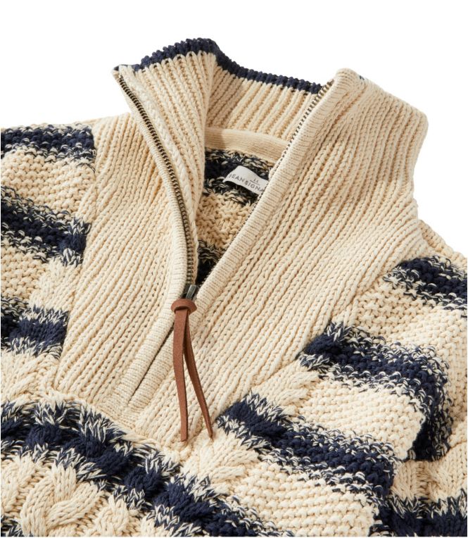 Women's Signature Cotton Fisherman Quarter Zip Sweater Stripe