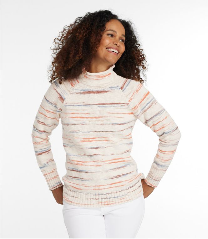 Women's Cotton Ragg Sweater, Funnelneck Pullover Space-Dye