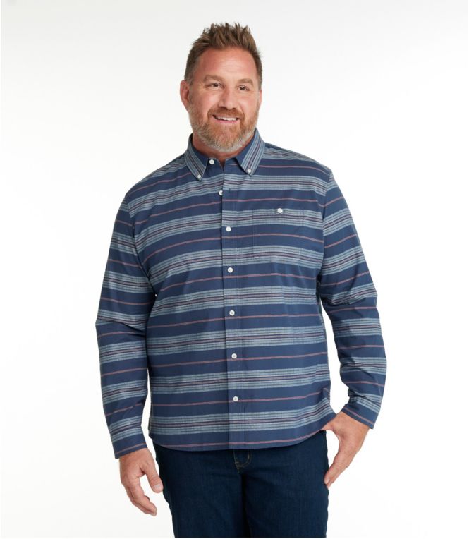 Men's Comfort Stretch Chambray Shirt, Long-Sleeve, Slightly Fitted Untucked Fit, Stripe