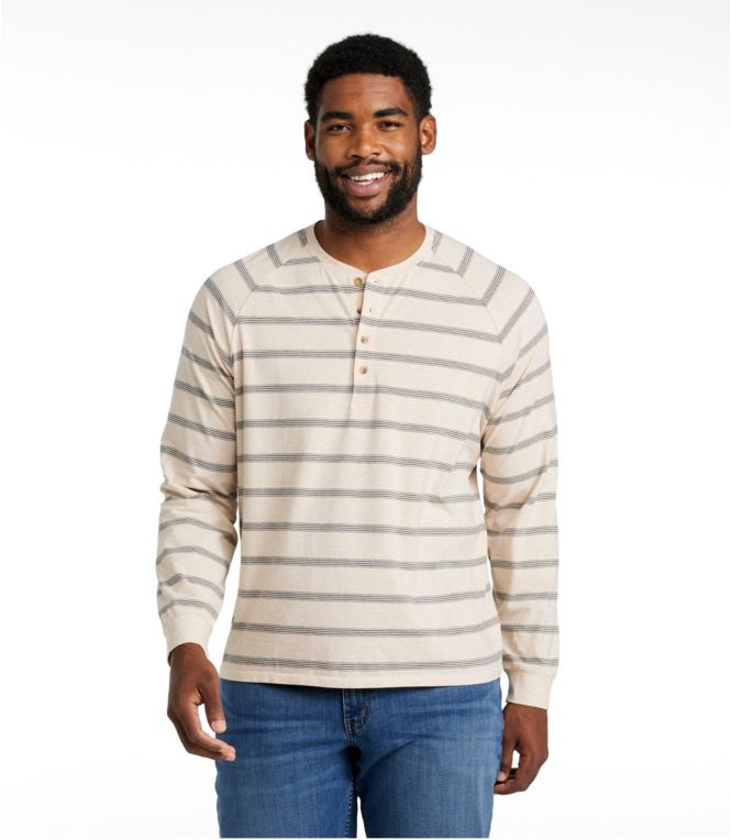 Men's Comfort Stretch Pima Tee Shirt, Long-Sleeve Henley, Stripe