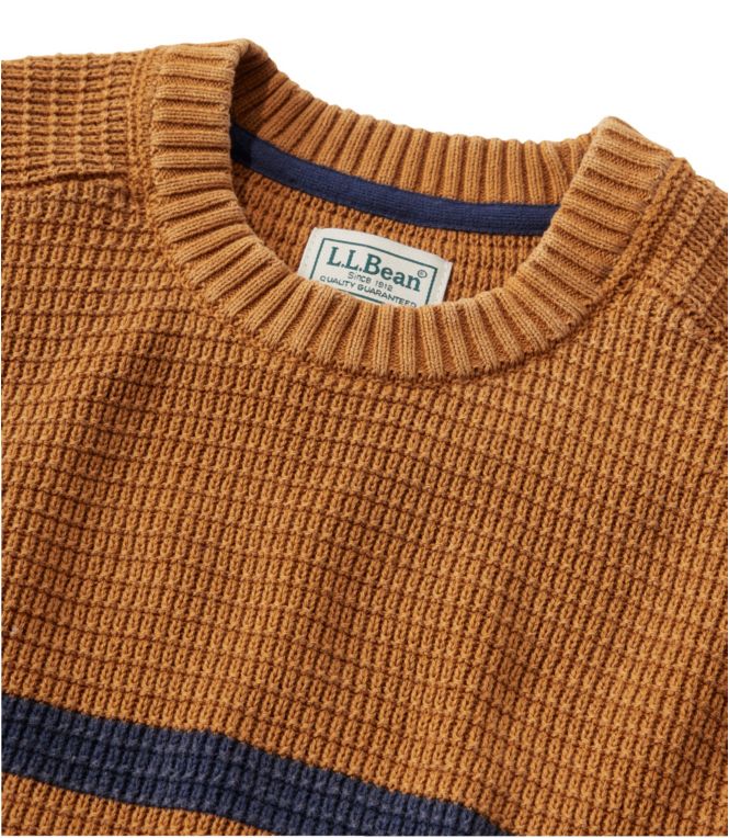 Men's Textured Washed Cotton Sweaters, Crewneck, Stripe
