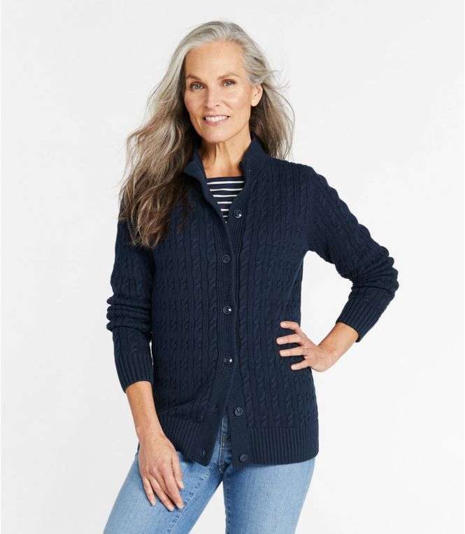 Women's Double L Mixed-Cable Sweater, Button-Front Cardigan