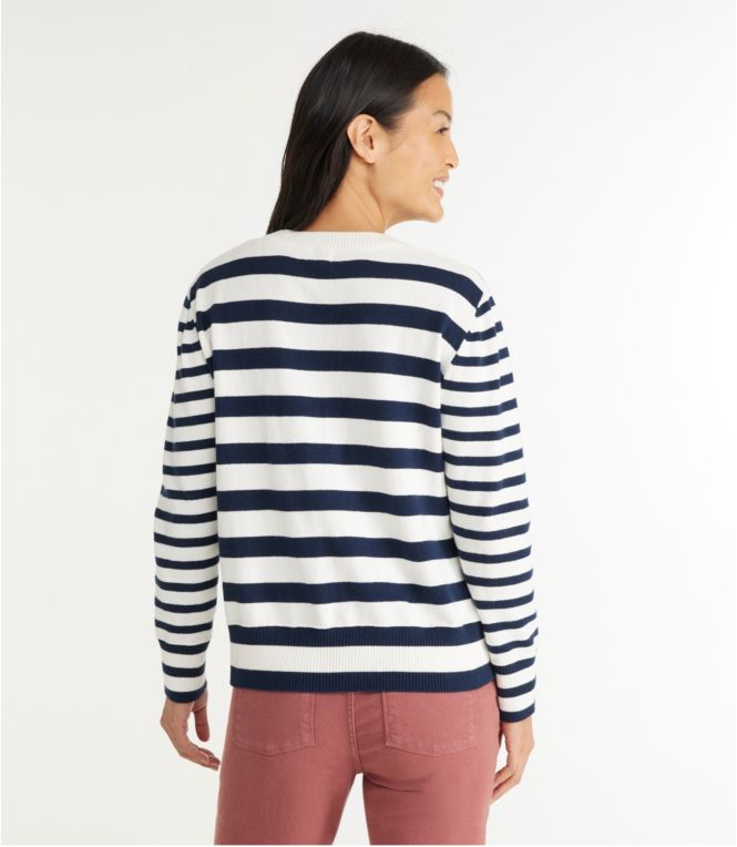 Women's Cotton/Cashmere Sweater, Crewneck Stripe