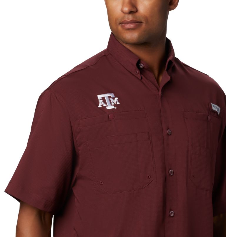 Columbia Men' Collegiat PF Tamiami Shor Sleev Shir  Texa   M