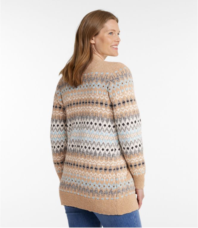 Women's Cotton Ragg Sweater, Open Cardigan Fair Isle