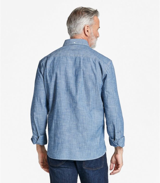 Men's Comfort Stretch Chambray Shirt, Traditional Untucked Fit, Long-Sleeve