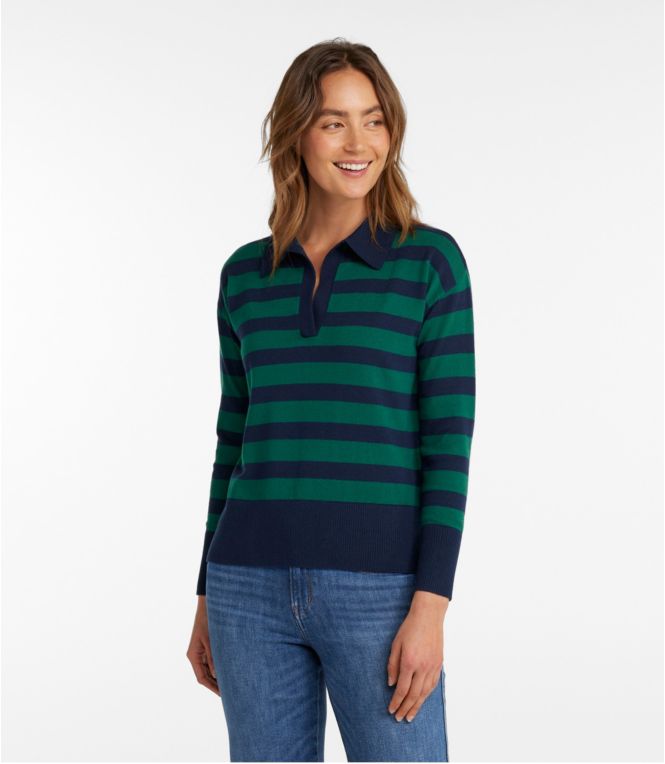 Women's Cotton/Cashmere Sweater, Polo Stripe