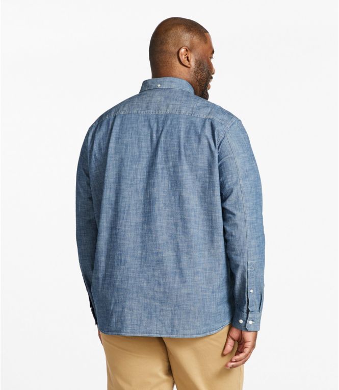 Men's Comfort Stretch Chambray Shirt, Traditional Untucked Fit, Long-Sleeve