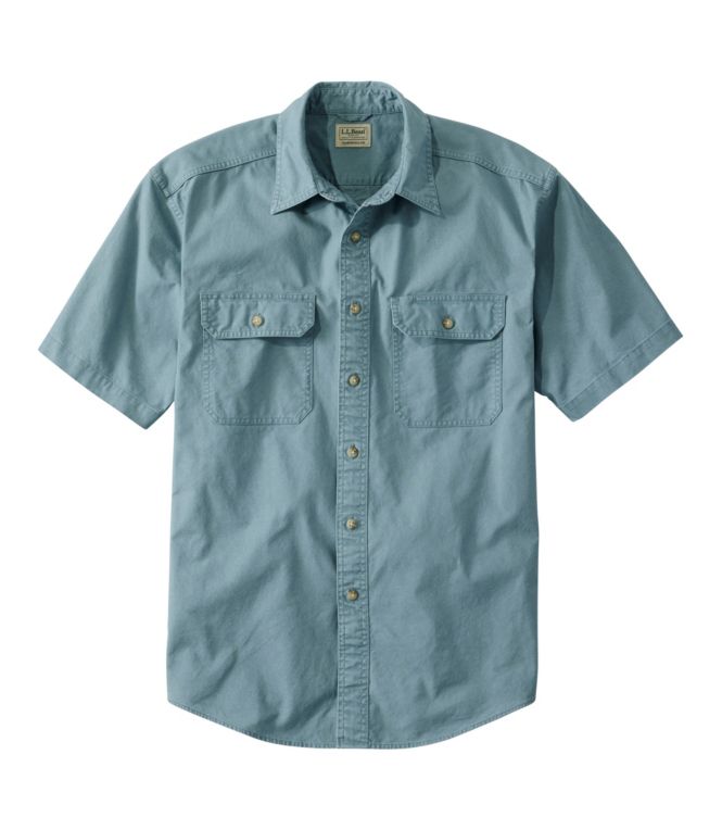 Men's Sunwashed Canvas Shirt, Traditional Fit Short-Sleeve