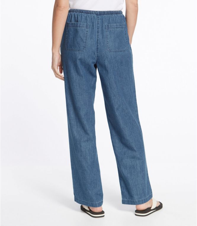 Women's Sunwashed Denim Pants, Straight-Leg