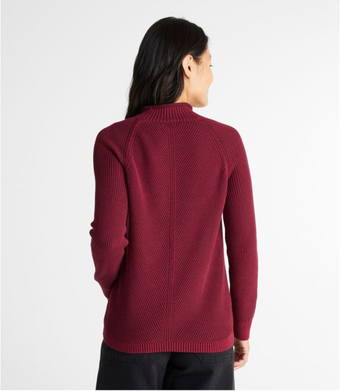 Women's Cotton Shaker-Stitch Sweater, Funnelneck