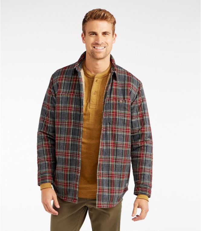 Men's Sherpa-Lined Scotch Plaid Shirt, Slightly Fitted