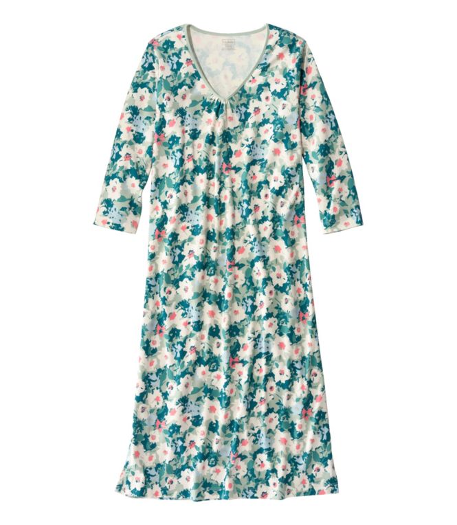 Women's Supima Nightgown, V-Neck Three-Quarter-Sleeve, Print