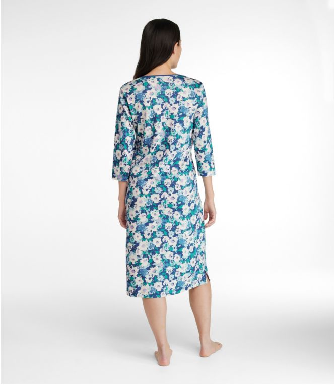 Women's Supima Nightgown, V-Neck Three-Quarter-Sleeve, Print