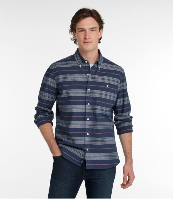 Men's Comfort Stretch Chambray Shirt, Long-Sleeve, Slightly Fitted Untucked Fit, Stripe